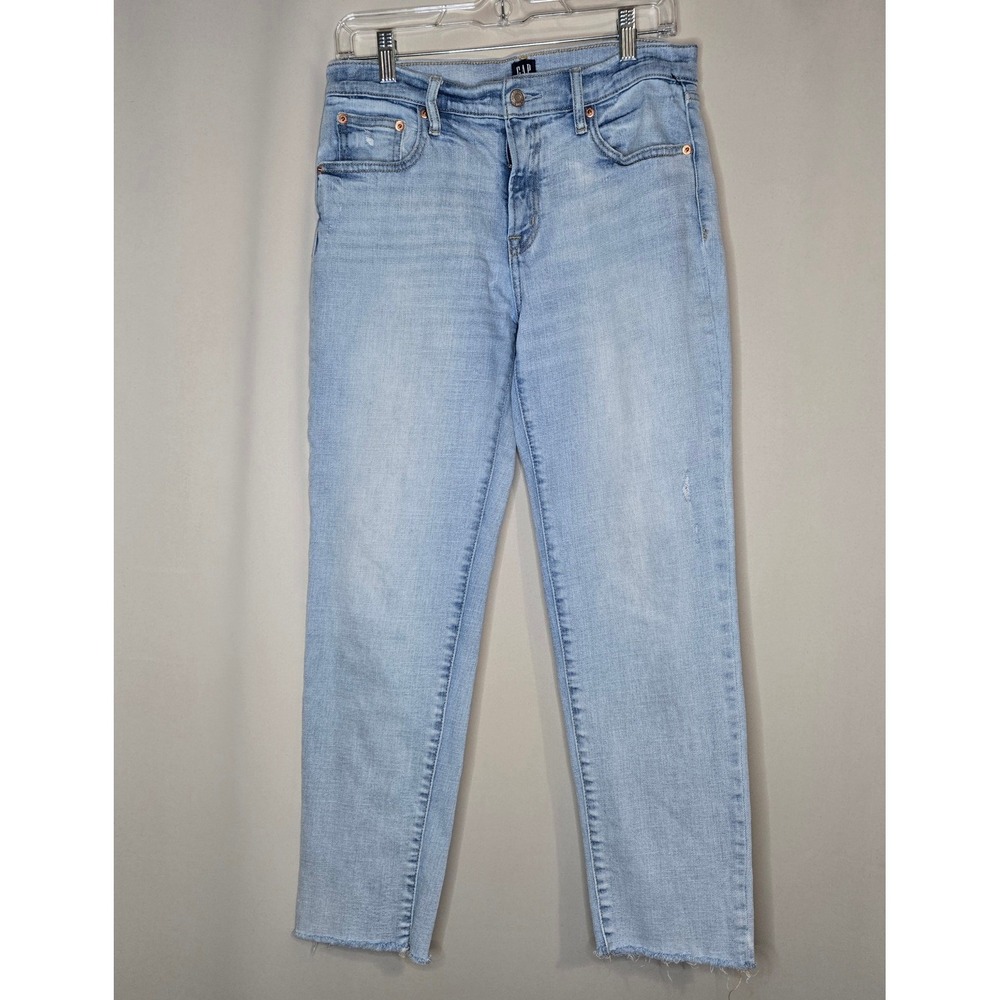 GAP Denim Womens Size 4/27 Girlfriend Jeans Light Wash Distressed Raw Hem